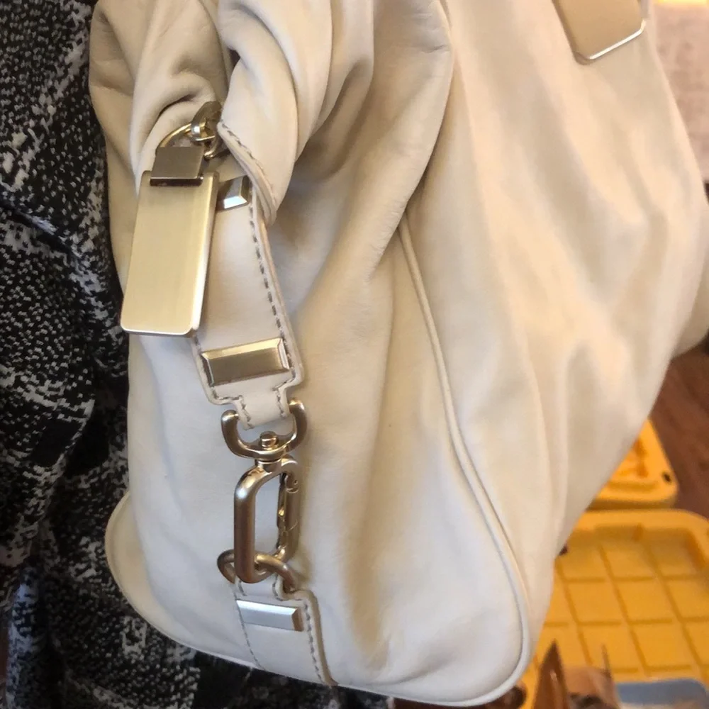Banana Republic Cream Leather Large Slouchy Hobo Bag with gold colored hardware